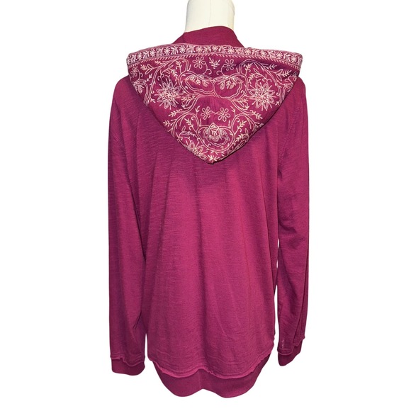 Soft Surroundings Embroidered Floral Zip Up Hooded Jacket Burgundy Size Small - Picture 4 of 7